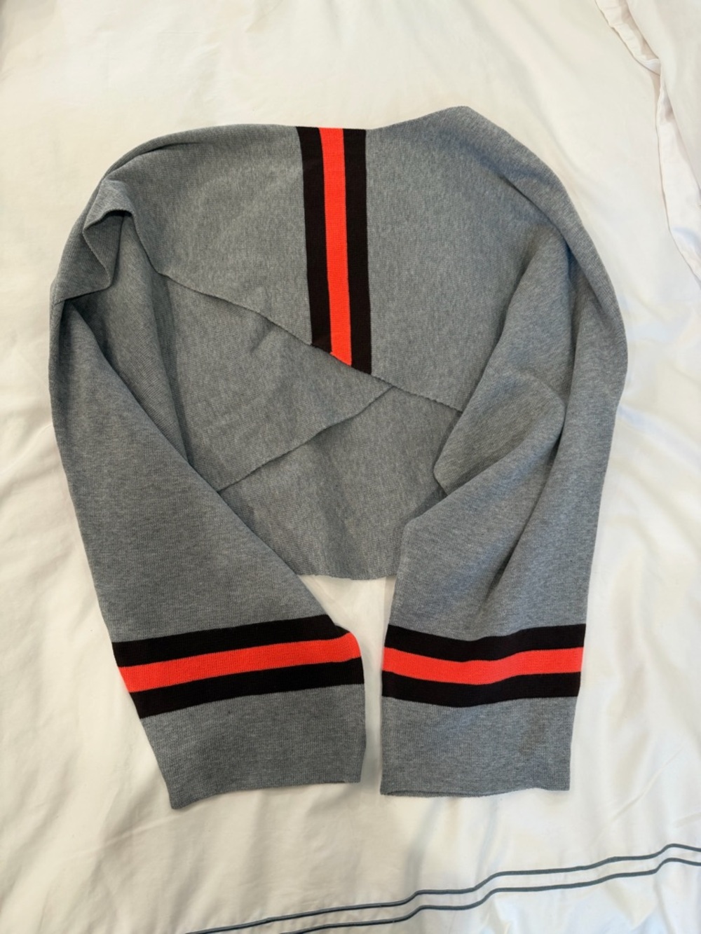 Grey Sweater with Black and Red Stripe